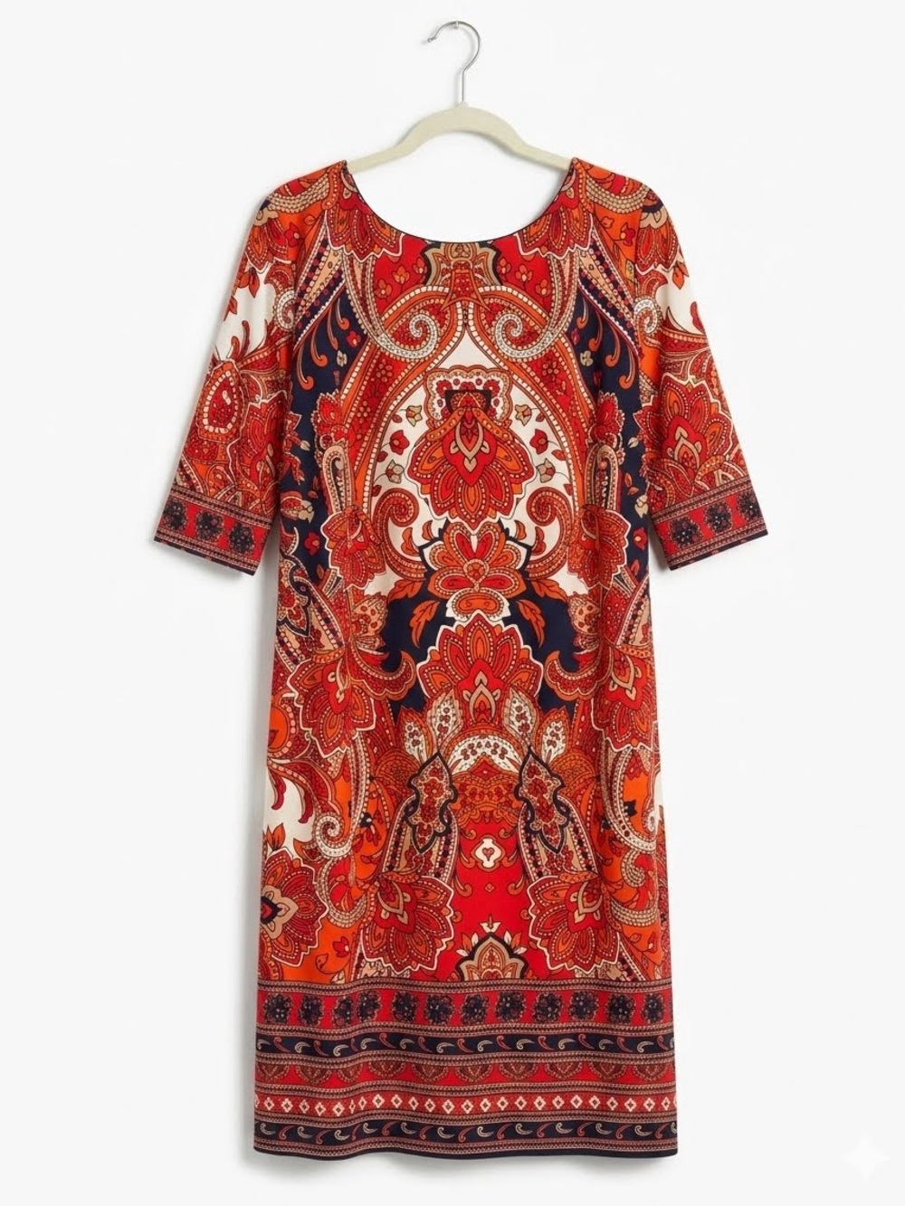 Signature Camryn Paisley Knit Shift Dress Boho Orange Navy Size 20W